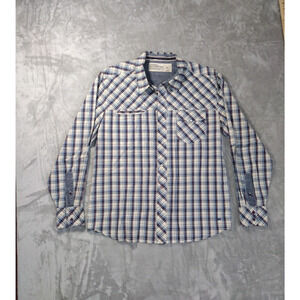 Levis Western Shirt Pearl Snaps Flannel Blue/Red Plaid LS Cowboy Americana